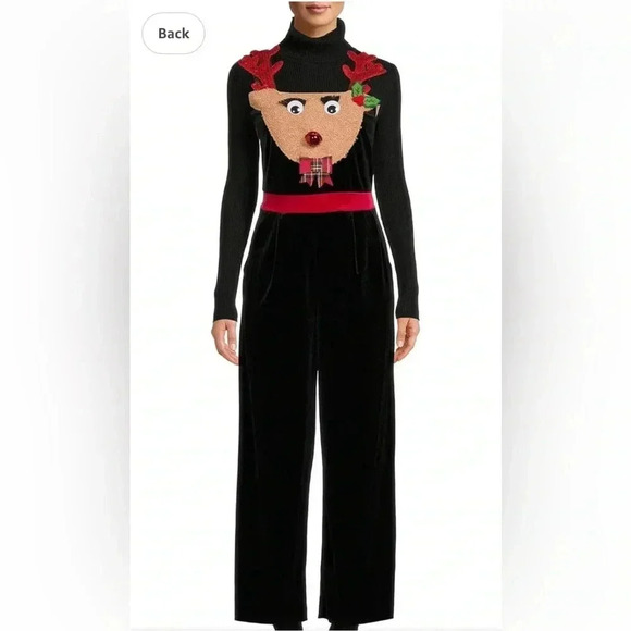 No Boundaries Velvet Reindeer Jumpsuit Black Size XXL (19 Juniors) Christmas - Picture 1 of 8